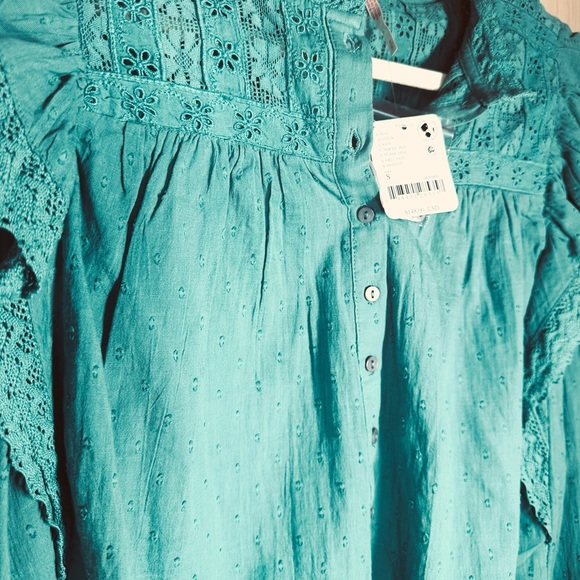 Free People Turquoise Ruffle Blouse - Picture 7 of 11